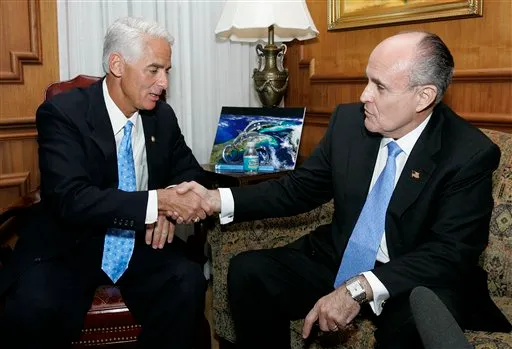 Rudy Giuliani accepting Charlie Crist's endorsement in 2007 for President.  Crist would later pull his endorsement to support McCain