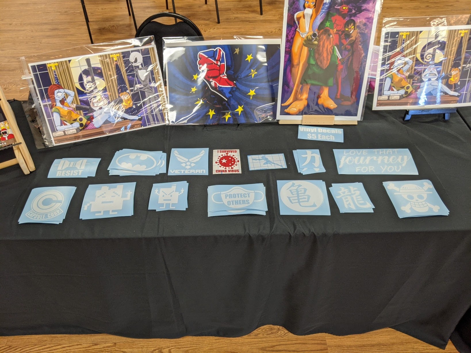 Kevin Tracy's artist alley table at LaffyCon 2021