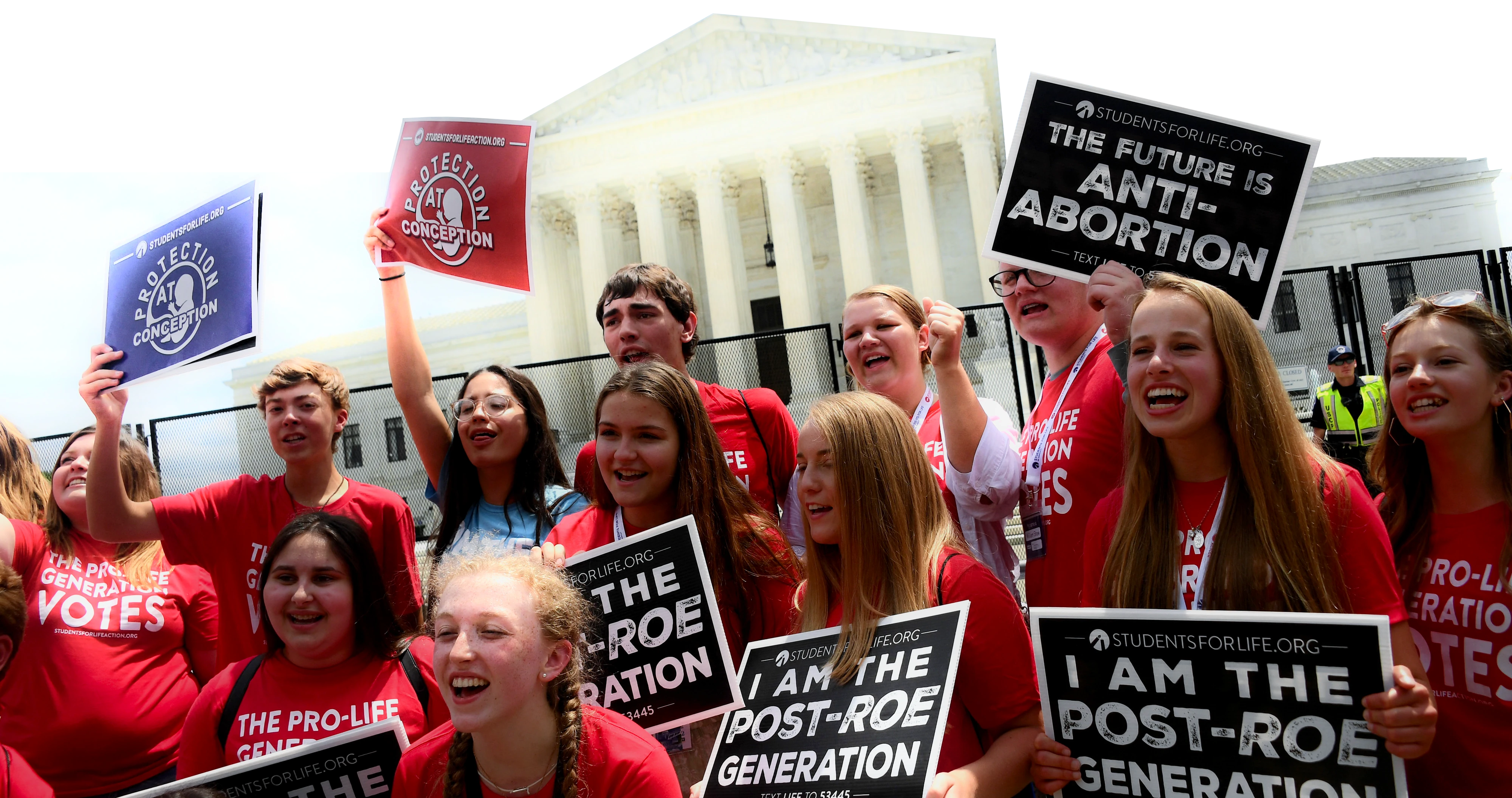 Students outside the Supreme Court supporting the Right to Life.
